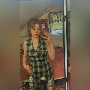 HANDMADE VINTAGE 1970s PLAID WRAP AROUND MAXI DRESS